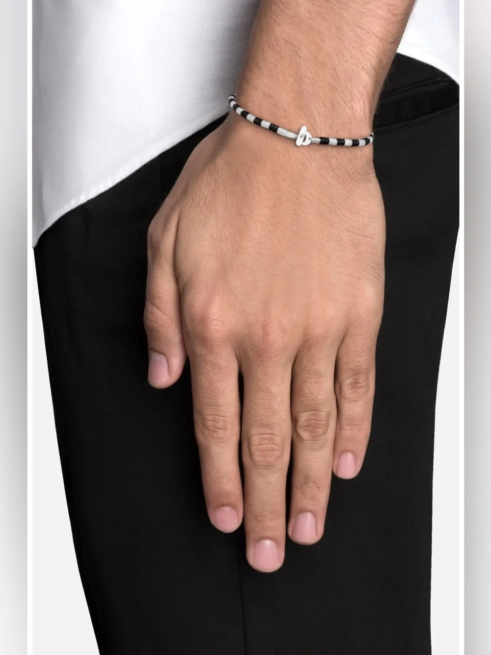 MIANSAI MENS KAI ONYX + MOONSTONE BRACELET LARGE BLACK WHITE SILVER